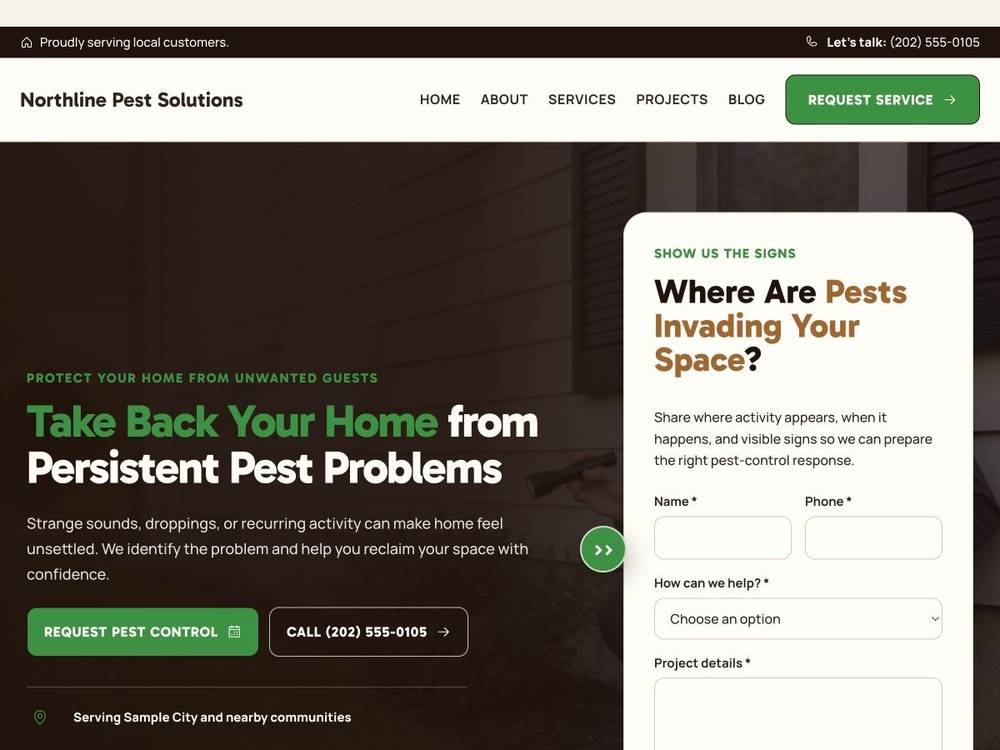 Pest Control homepage design preview